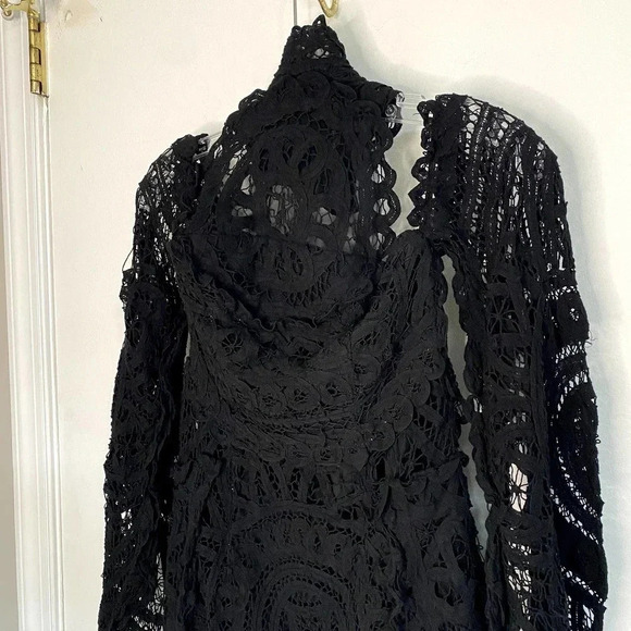 Asilio Black Love Lockdown Lace Flutter Sleeve Turtleneck Cocktail Dress - Picture 3 of 11